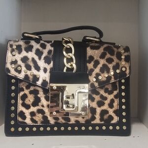 Leopard Print Chain-Accent Handbag
